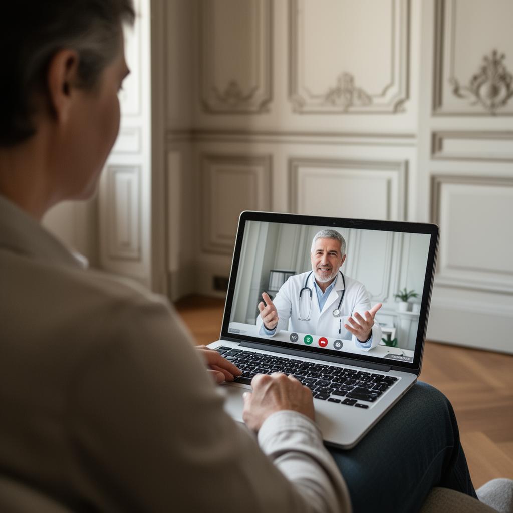 Patient at home consulting Dr. Paparella through a secure video link on a laptop